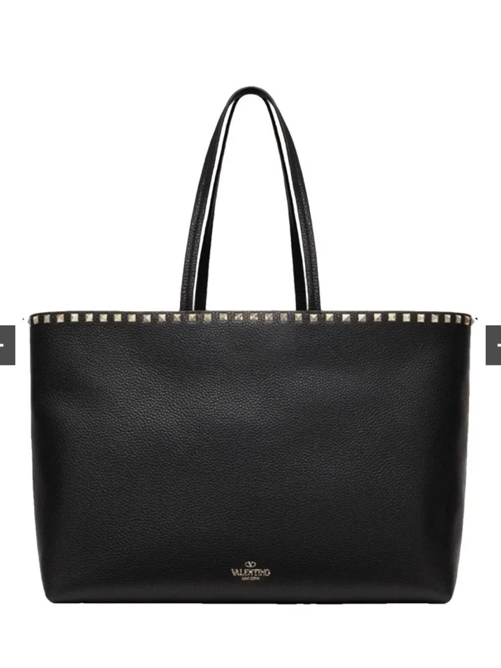 Valentino Garavani Black Leather Rockstud Tote with Gold Accents